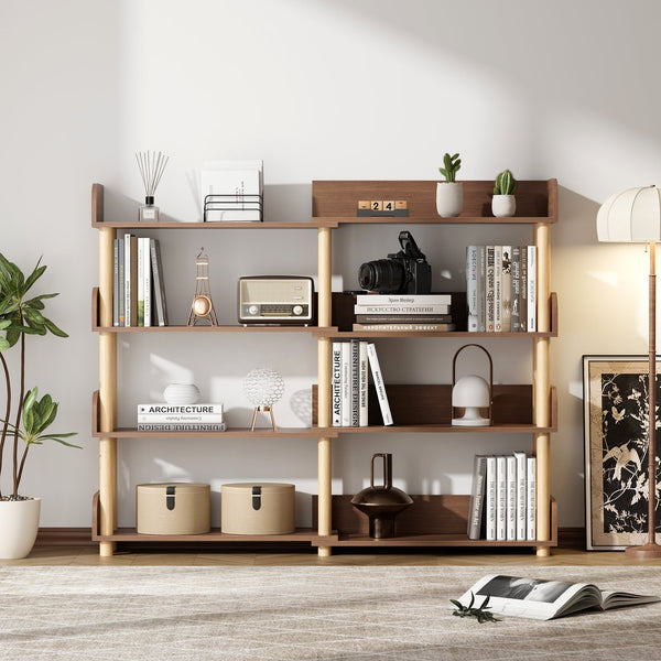 English Elm 4 Tier Retractable Rotatable Corner Bookcase – Walnut Wooden 4-Shelf Space-Saving Rack, Durable MDF & Solid Wood W1801P195686