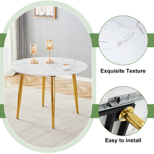 English Elm Table and Chair Set Extendable Mdf Round Oval Dining with 6 Gray Pu Seats W1151S04832