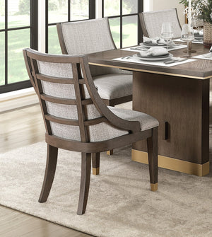 English Elm Modern Griffin 5pc Brown Finish Dining Set with Extendable Sunburst Oak Table, Gold Accent Chairs B011S01462