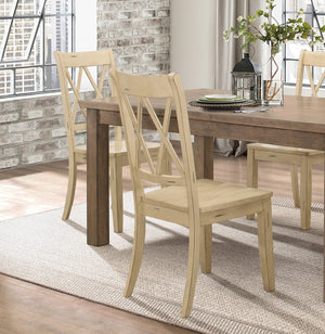 English Elm 5pc Farmhouse Dining Set Pine Table with Four Double X Back Chairs for Kitchen Cream+Brown B011S00997