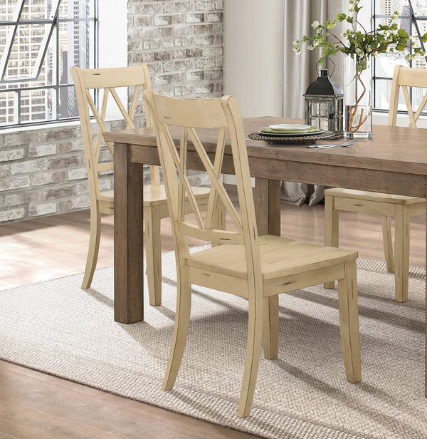 English Elm 5pc Farmhouse Dining Set Pine Table with Four Double X Back Chairs for Kitchen Cream+Brown B011S00997