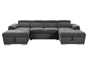 English Elm U U Shaped Sleeper Sofa with Pull-Out Bed and Hidden Chaise Storage, Plush Corduroy Comfort Dark Gray W1417S00081