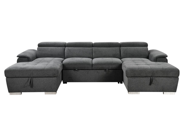 English Elm U U Shaped Sleeper Sofa with Pull-Out Bed and Hidden Chaise Storage, Plush Corduroy Comfort Dark Gray W1417S00081