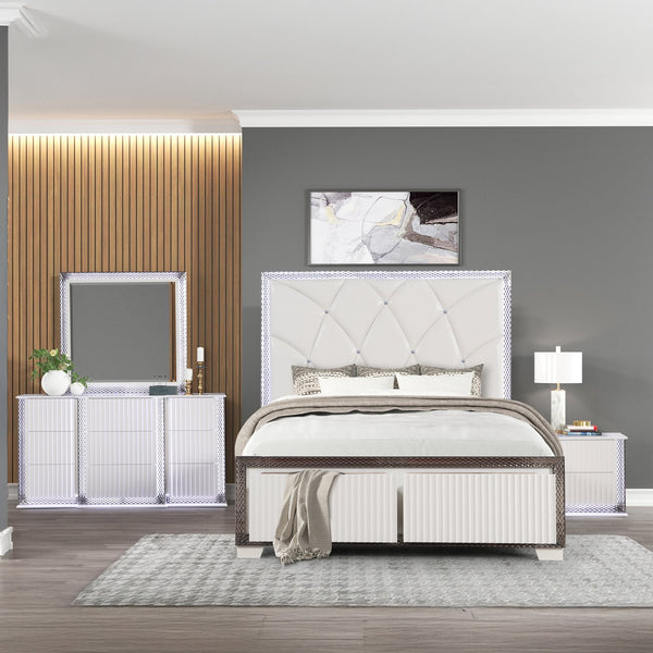 English Elm Fabio Contemporary King 4Pc Bedroom Set With Diamond Accents, Led Lighting & White Wood Finish B009S01583