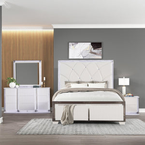 English Elm Fabio Contemporary Queen 4Pc Bedroom Set With Diamond Accents, Led Lighting & Sleek White Finish B009S01813