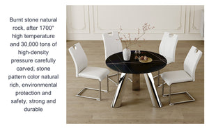 English Elm Table 5-Piece Modern Dining Set: 42-Inch Sintered Stone Round Table & 4 Ergonomic White Chairs W2920S00015-GIGA