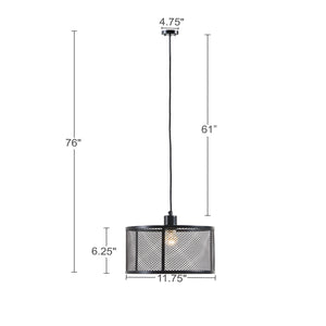JLA Home INK+IVY - Metal Jaxson Mesh Pendant Light — Matte Black Industrial Caged Drum, Adjustable 76" Hanging Length II151-0115