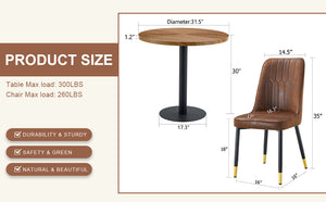 English Elm Table and Chair Set Round 31.5 Inch Dark Wood Grain with Brown Fabric Seats W1151S02481