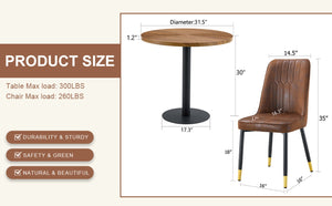 English Elm Table Set: 31.5" Dark Wood Grain Round Dining Table & 4 Brown Tech-Fabric Chairs For Small Spaces W1151S02482-GIGA