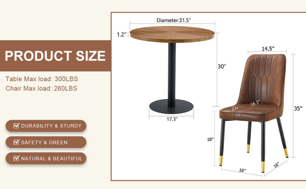 English Elm Table Set: 31.5" Dark Wood Grain Round Dining Table & 4 Brown Tech-Fabric Chairs For Small Spaces W1151S02482-GIGA
