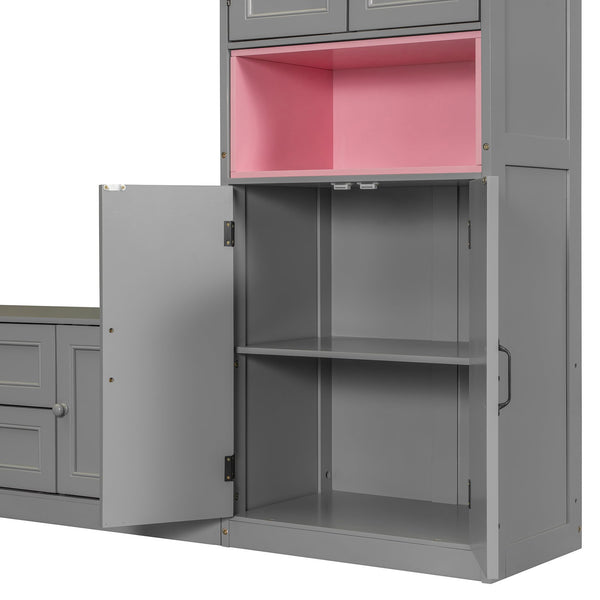 English Elm Twin Murphy Wall Bed with Integrated Tv Stand Open Shelving and Cabinet Storage LP000768AAE