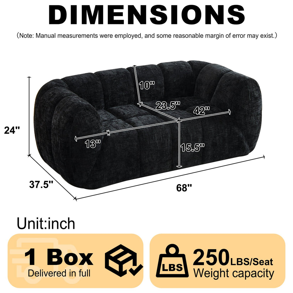 English Elm Chenille Cloud Sofa with Quilted Checkered Cushions and Piano Key Backrest Design W834P442227