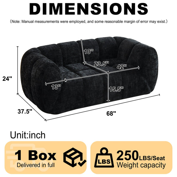 English Elm Chenille Cloud Sofa with Quilted Checkered Cushions and Piano Key Backrest Design W834P442227