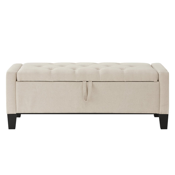 English Elm Ottoman Storage Bench Tufted Linen Upholstered Entryway Seat with Lift Top Shelf Beige W2186P465442