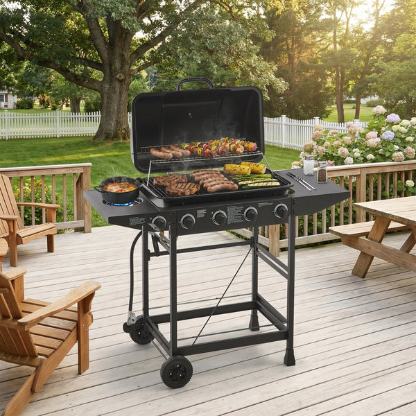 English Elm 4 Burner Propane Gas Grill with Cast Iron Grates Side and 42000 Btu Outdoor Power W1820P341742