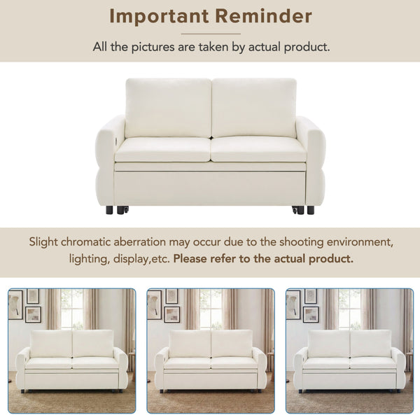 English Elm Convertible Chenille Sleeper Loveseat with Usb Ports and Reclining Backrest for Small Spaces Beige N719P390439A