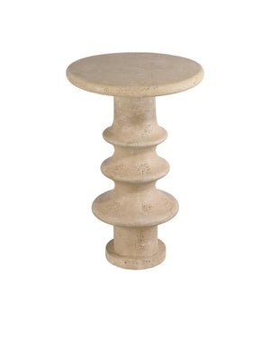 Currey & Company Rollins Accent Table: Timeless Elegance Meets Modern Design With Faux Travertine & Fluted Pedestal Ivory Composite Concrete 3000-0321-currey-company