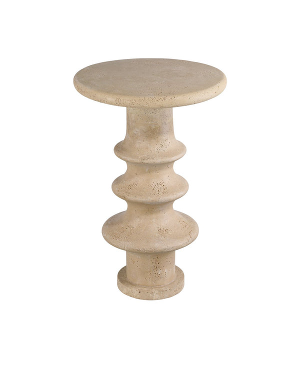 Currey & Company Rollins Accent Table: Timeless Elegance Meets Modern Design With Faux Travertine & Fluted Pedestal Ivory Composite Concrete 3000-0321-currey-company