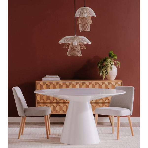 English Elm Otago 54 Inch Round Dining Table Geometric Base High Gloss Lacquer Modern Finish B2769S00007
