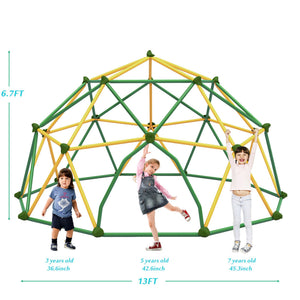 English Elm 13ft Geodesic Dome Climber Powder Coated Steel Backyard Play Structure Holds 1000 Lbs Green,Yellow N710P261138L