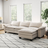 Luxury Beige Velvet Sectional Sofa Set with Ottoman - Cozy Living Room Furniture