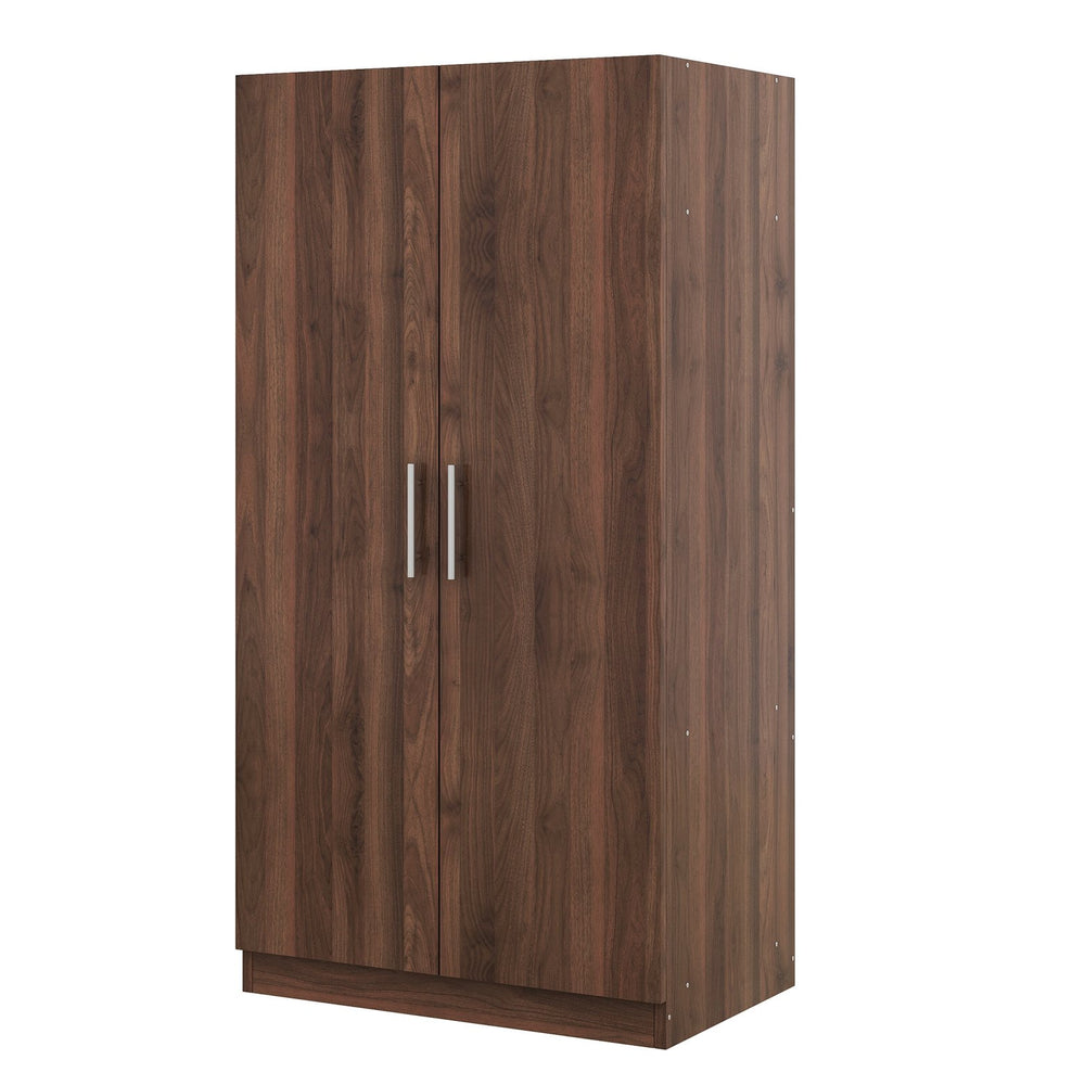 English Elm 2-Door Pine Wood Wardrobe Armoire with Rod & 3 Shelves, Brown Grain Finish—Sturdy 300lb Capacity GX001833AAD