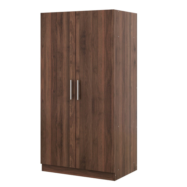 English Elm 2-Door Pine Wood Wardrobe Armoire with Rod & 3 Shelves, Brown Grain Finish—Sturdy 300lb Capacity GX001833AAD