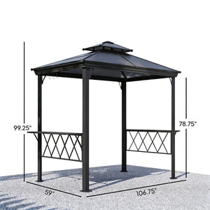 English Elm Outdoor Hardtop Grill Pergola with Polycarbonate Roof Uv Protection and Smoke Vent T3971S00154