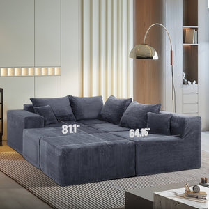 English Elm 6-Piece Modular U-Shaped Sectional Sofa with Chaise Convertible Corduroy Comfort and Secure Base Gray W3163S00039