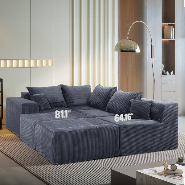 English Elm 6-Piece Modular U-Shaped Sectional Sofa with Chaise Convertible Corduroy Comfort and Secure Base Gray W3163S00039