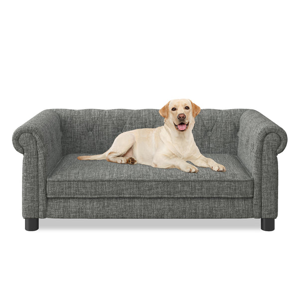 English Elm Elegant Linen Pet Sofa with Cushioned Seat for Dogs Scandinavian Modern Living Room W487P271480