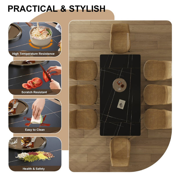 English Elm Retractable Modern Sintered Stone Dining Table Set With 8 Chairs - Durable & Stylish For Any Home W509S00129-GIGA