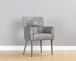 Sunpan Amerie Contemporary Dining Armchair with Unique Cutout Design and Antique Brass Legs for Modern Spaces Bravo Metal