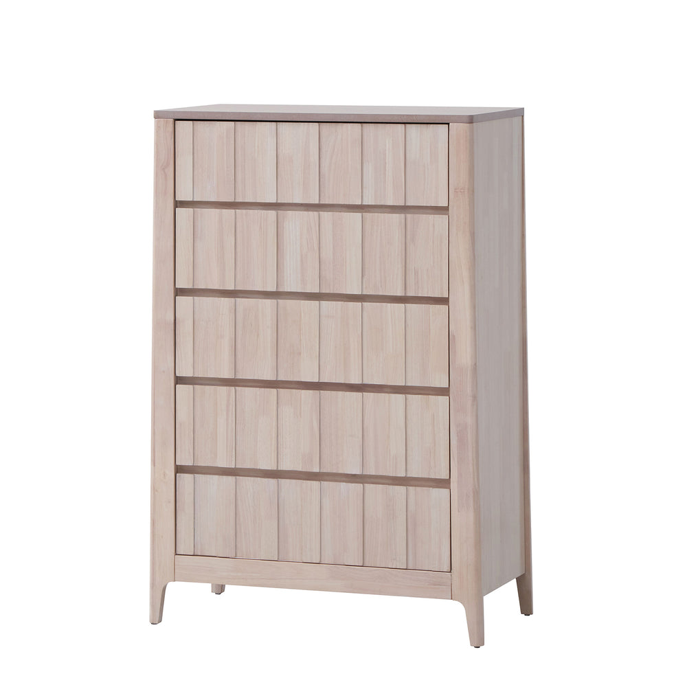 English Elm Mid-Century White‑Wash Reeded Chest with Hidden Handles, Mortise & Tenon Build, Splayed Feet —48"H B2741P372710