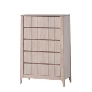 English Elm Mid-Century White‑Wash Reeded Chest with Hidden Handles, Mortise & Tenon Build, Splayed Feet —48"H B2741P372710