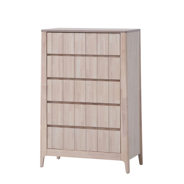 English Elm Mid-Century White‑Wash Reeded Chest with Hidden Handles, Mortise & Tenon Build, Splayed Feet —48"H B2741P372710