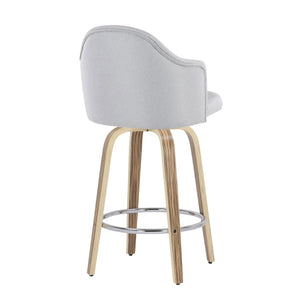 English Elm Fixed-height Swivel Counterstools Mahogany Wood Chrome Footrest Velvet Seat Set of 2 Light Grey B202S01781