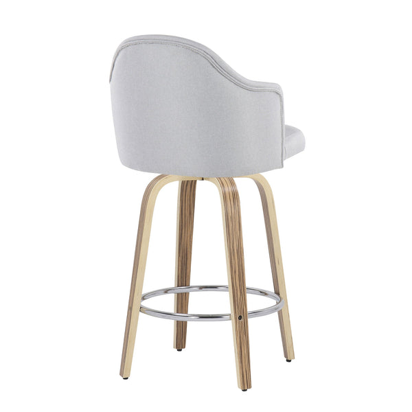 English Elm Fixed-height Swivel Counterstools Mahogany Wood Chrome Footrest Velvet Seat Set of 2 Light Grey B202S01781