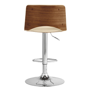 English Elm Xienna Adjustable Swivel Faux Leather Bar Stool with Walnut Back, Chrome Base, Ergonomic Comfort Cream B2736P268607