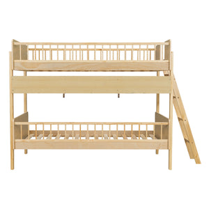 English Elm Twin Over Solid Wood Bunk Bed with Built in Shelves and Reversible Ladder N7090002224N