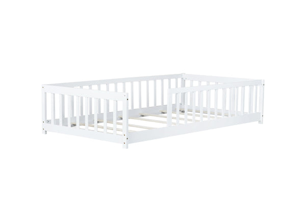 English Elm Twin Solid Rubberwood Floor Bed with Full Perimeter Safety Rails for Toddler Rooms White W504P296795