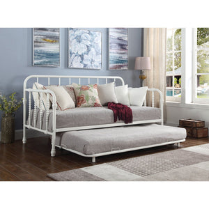 English Elm Ula White Twin Metal Daybed with Trundle — Classic Bobbin Rails, Space-Saving Guest Sleep Solution B062P340738