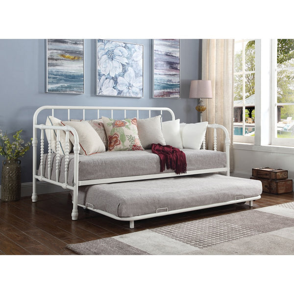 English Elm Ula White Twin Metal Daybed with Trundle — Classic Bobbin Rails, Space-Saving Guest Sleep Solution B062P340738