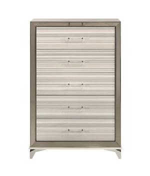 English Elm STAR Modern Chest with Built-In LED, Polished Chrome Accents, Acrylic Handles & Spacious Storage White 5.24 L x 74.8 W x 44.29 H B201P226358