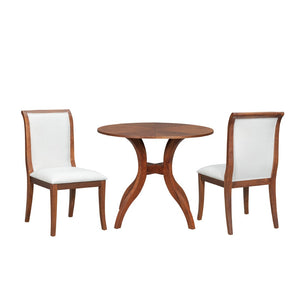 English Elm Walnut Dining Table Set: Charming 39.4" Round Table & 2 Upholstered Chairs For Cozy Dining Spaces TWSET-GRACIA2D-GIGA