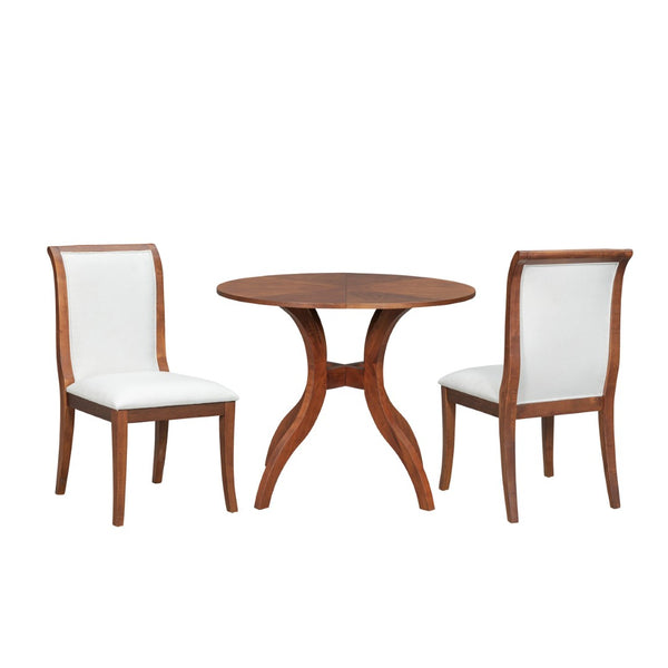 English Elm Walnut Dining Table Set: Charming 39.4" Round Table & 2 Upholstered Chairs For Cozy Dining Spaces TWSET-GRACIA2D-GIGA