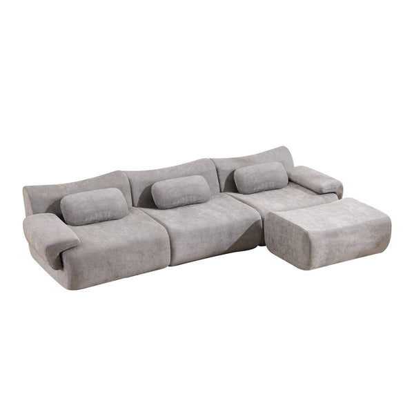 English Elm Modular Chenille Deep Seat Sectional Sofa with Bamboo Frame for Living Room Lounge Grey W1829S00072