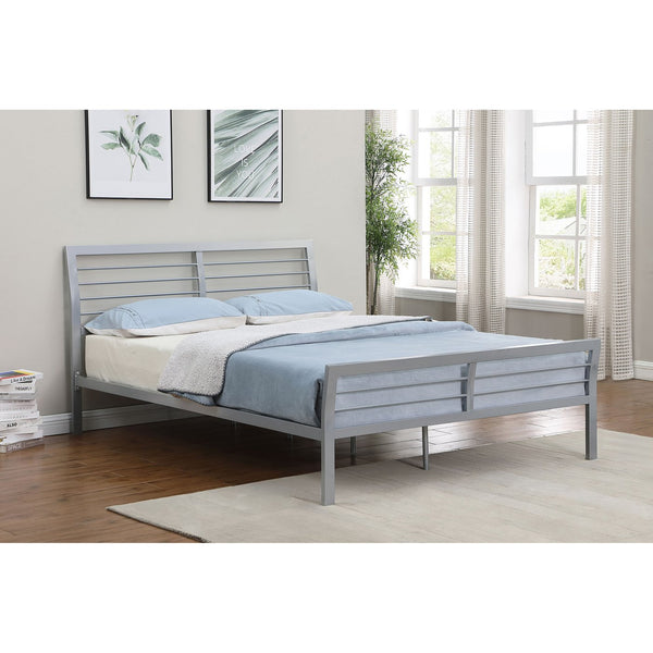 English Elm Fielding Silver Queen Metal Bed with Modern Nautical Design, Silver Finish, Clean Horizontal Lines for Contemporary Bedrooms B062S01089