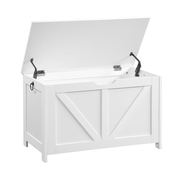 English Elm Storage Bench with Hinged Lid White Retro Box Organizer for Entryway or Bedroom Foot W3151P449053