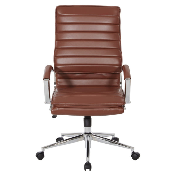 OSP Home Furnishings High Back Executive Chair with Faux Leather Lumbar Support and Chrome Arms for Office Use SPX23590C-U41